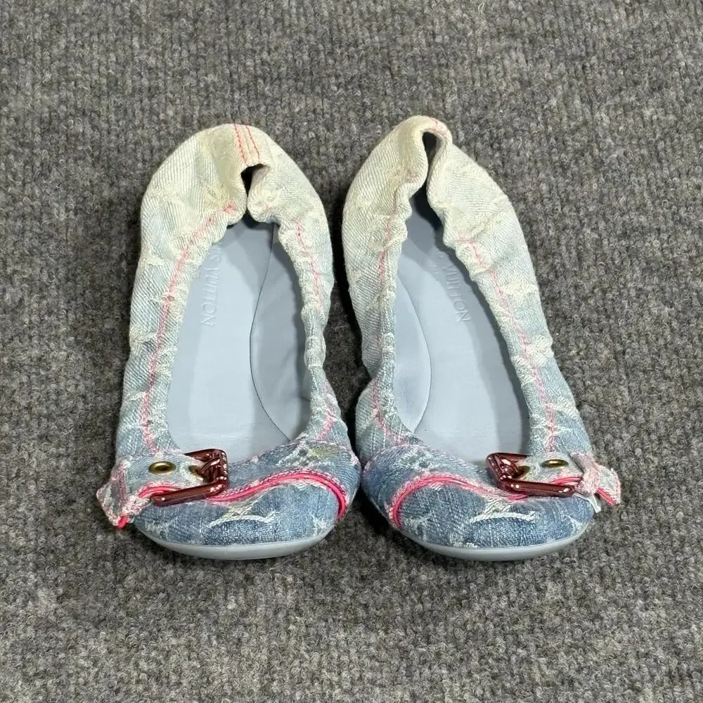 Louis Vuitton Shoes Womens 5.5 35.5 Monogram Denim Buckle Ballet Flats Italy